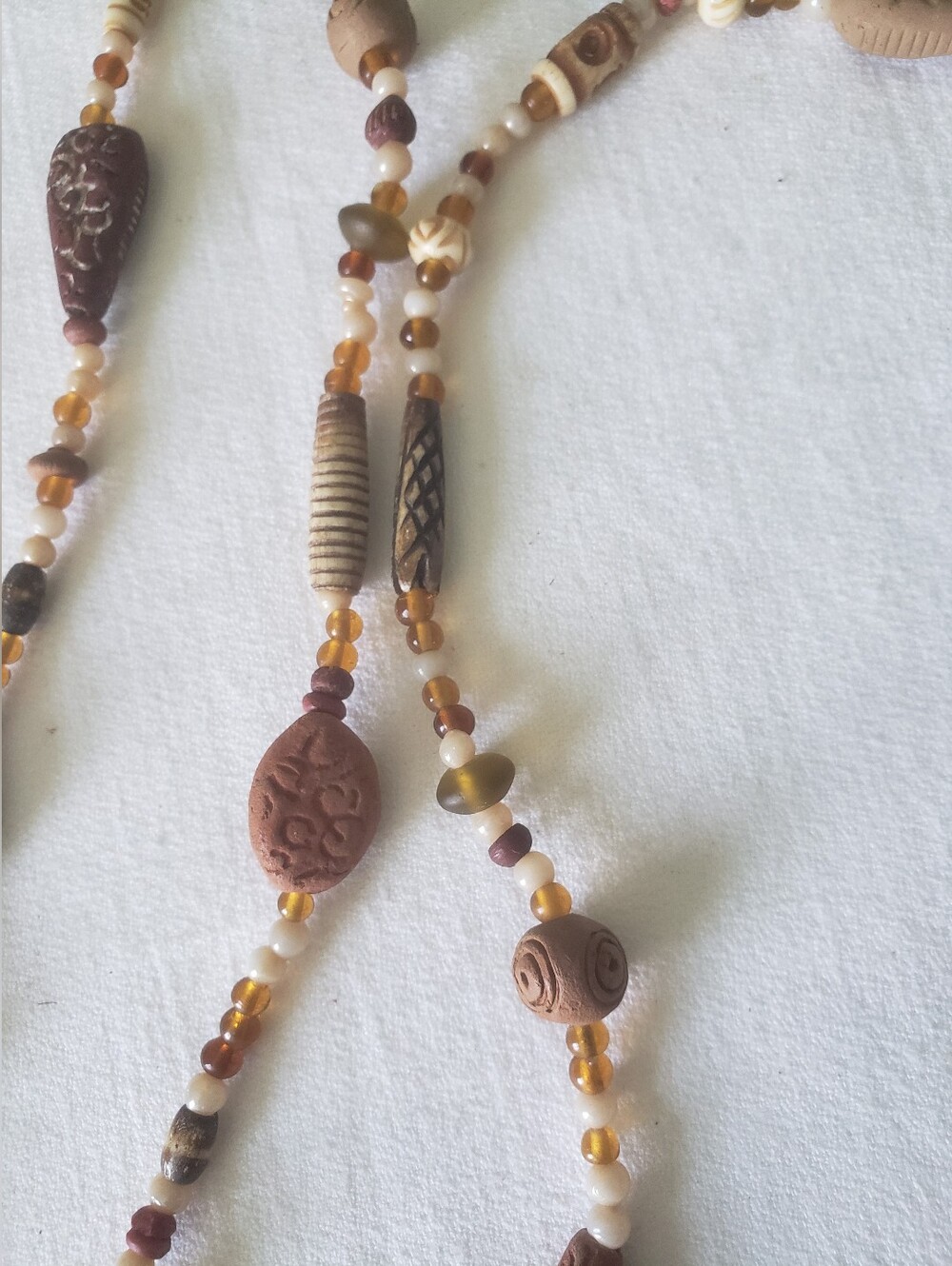 Vintage 70s Terracotta Mixed Beaded Necklace 46"